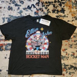 Black and Blue Short Sleeve Tee with Colorful Graphic Design